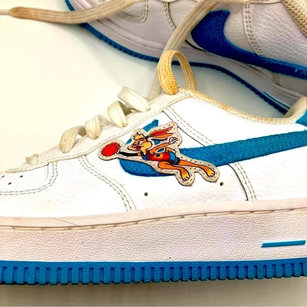Nike Air Force 1 low Space Jam Hare, white and blue, kids 4.5 or women’s 6.5